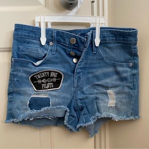 High-Waisted Shorts with Twenty One Pilots Patch